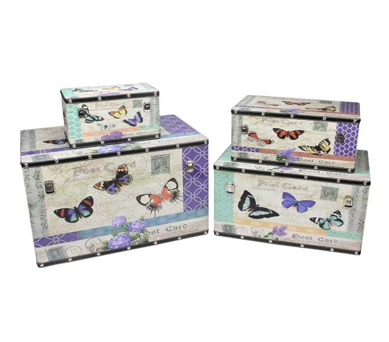 Wooden Butterfly Decorative Storage Boxes, 4ct.